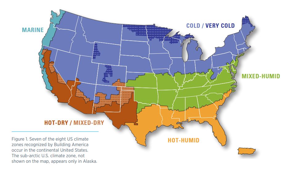 Map showing that Wisconsin is in the very cold area and needs proper insulation.